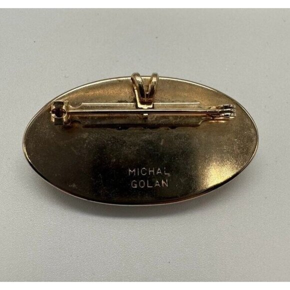 Michal Golan 1.5" Oval Brooch Pin Pendant Gold Tone Goldstone Jasper Aventurine - Picture 4 of 9